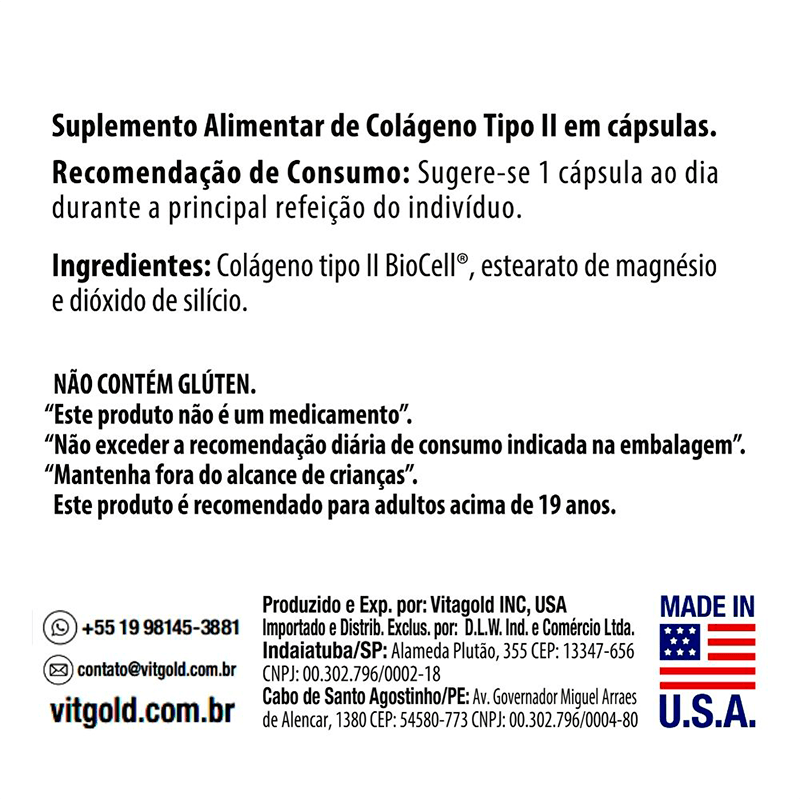 Collagen Tipo II Vitgold- 30 cápsulas