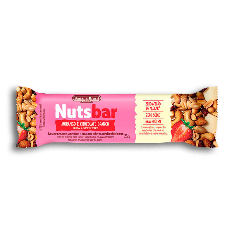 Nuts Bar Castanhas Morango e Choco Branco 25g - Banana Brasil