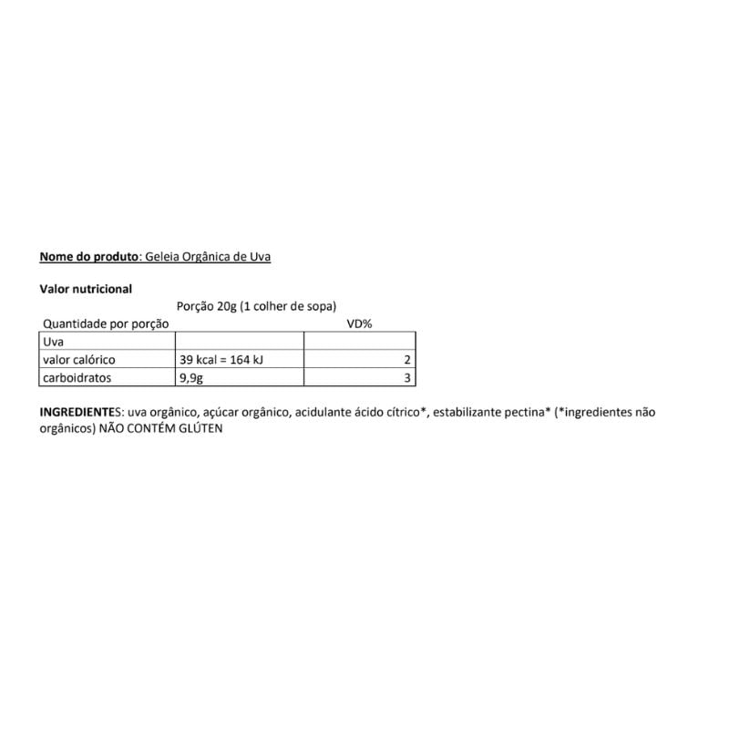 Geleia Orgânico Uva Engenho da Terra 110g