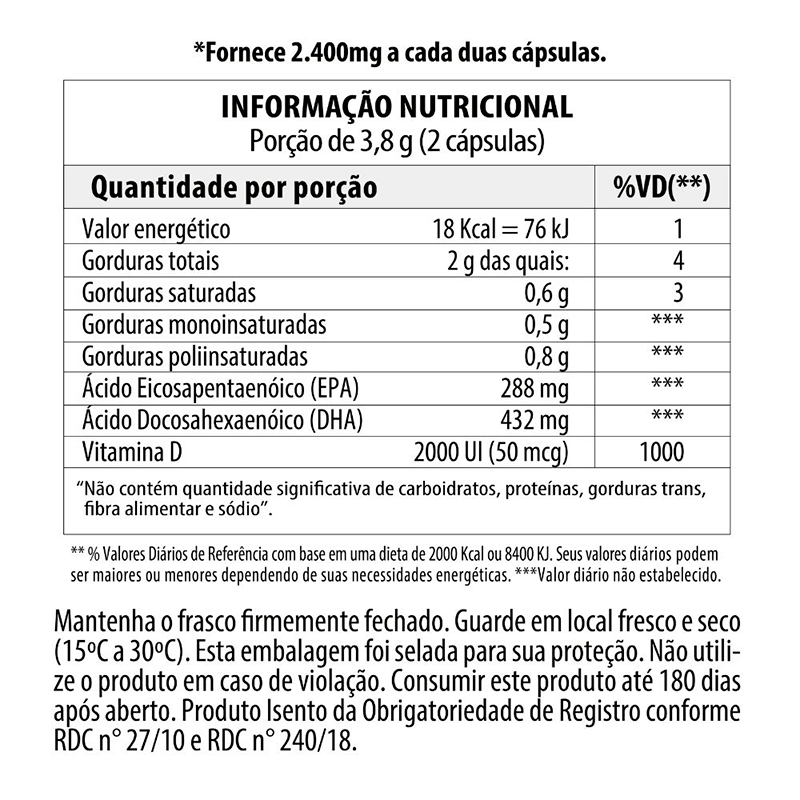 Ômega 3 Fish Oil Vitamin D Vitgold 2400mg com 100 cápsulas