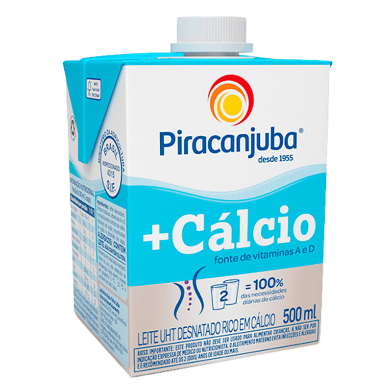 Leite UHT Desn Funcional + Cálcio 500ml - Piracanjuba