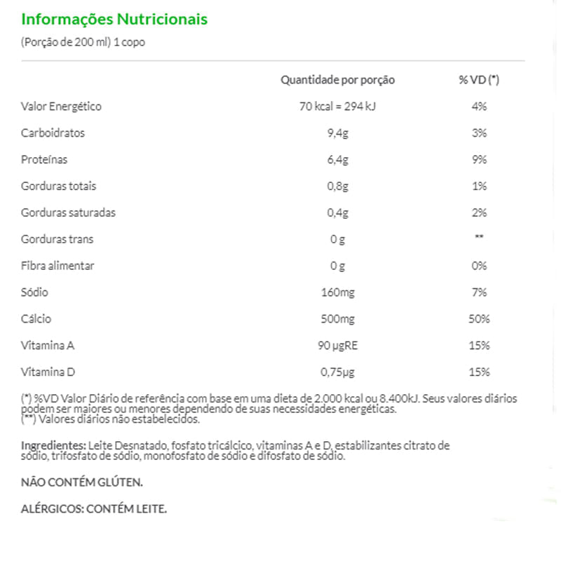 Leite UHT Desn Funcional + Cálcio 500ml - Piracanjuba