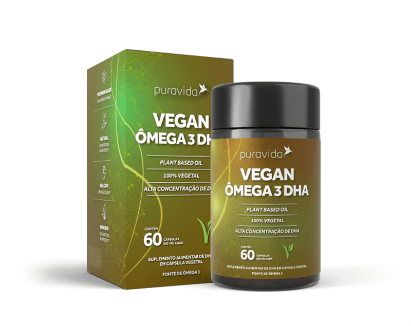 Vegan Ômega 3 DHA Puravida 500mg 60cáps