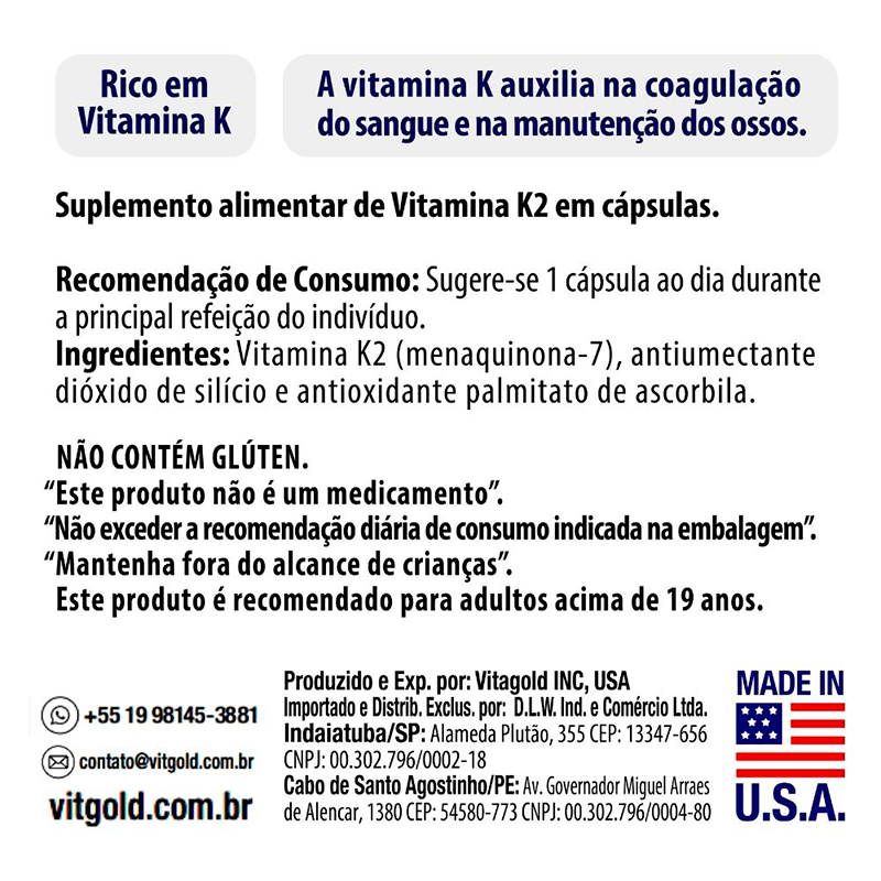 Vitamina K2 Vit Gold- 60 cápsulas