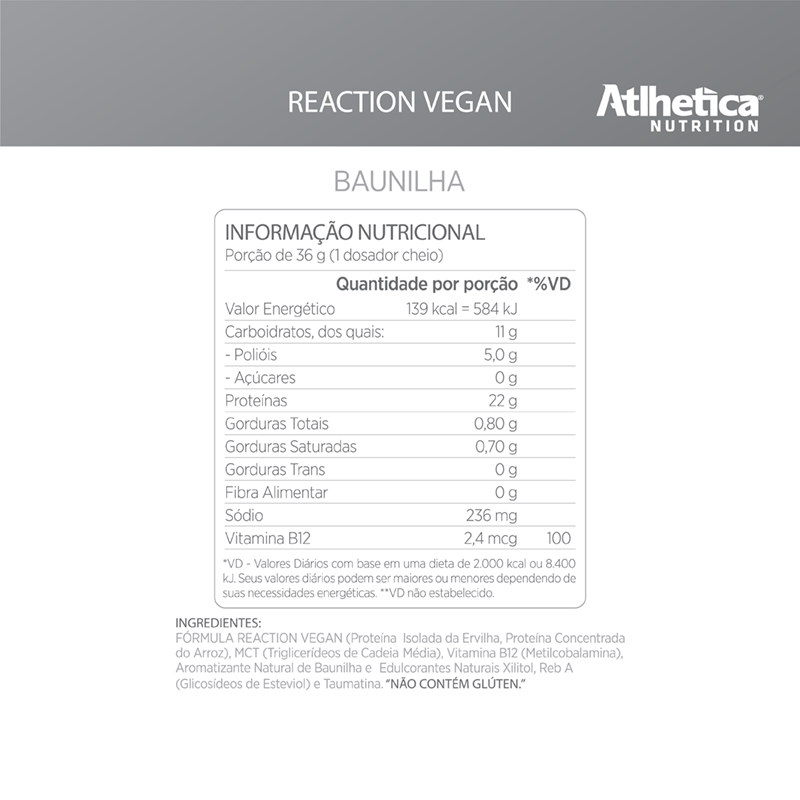 Reaction Vegan Baunilha Atlhetica 720g