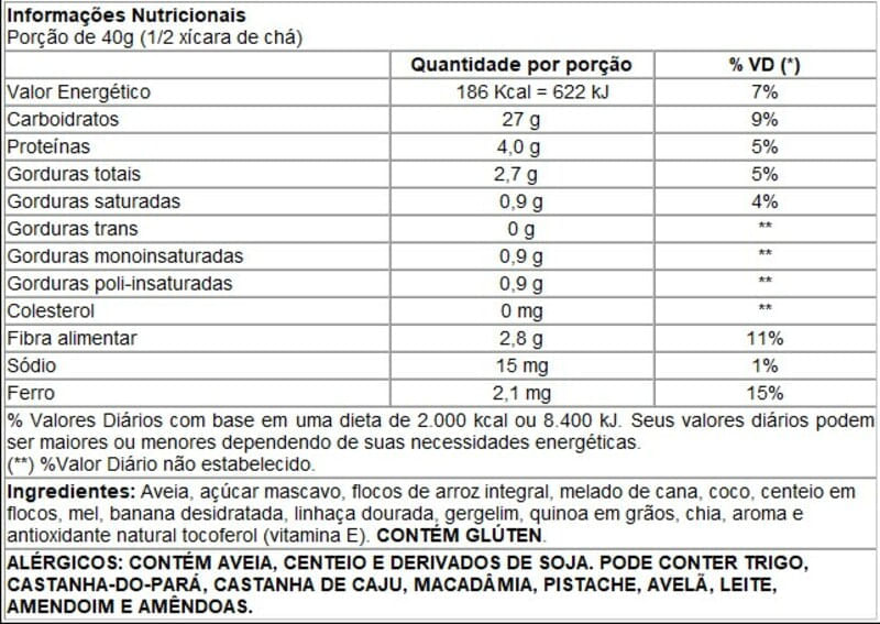 Granola Integral Banana e Mel 850g - Da Magrinha