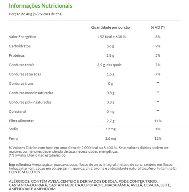 Granola Integral Cacau 250g - Da Magrinha