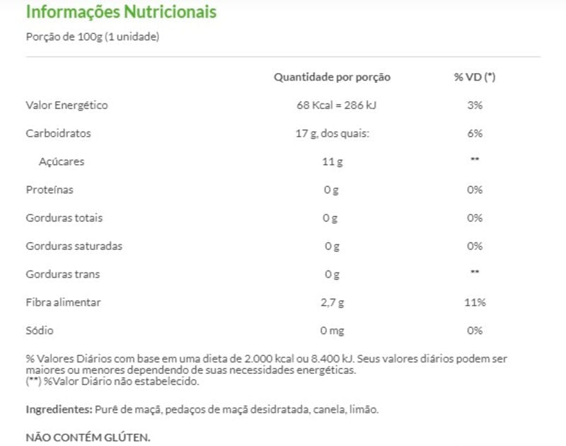 Purê de Frutas Maçã e Canela co Pedaços de Maçã 100g - Pic-me