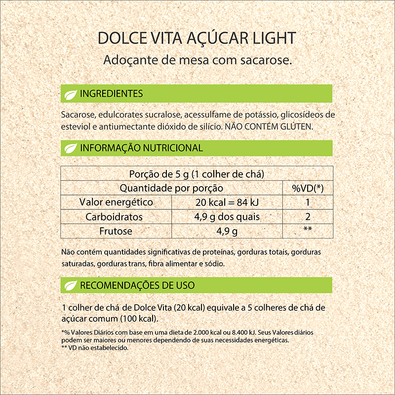 Dolce Vita Açúcar Light Stevita 500g