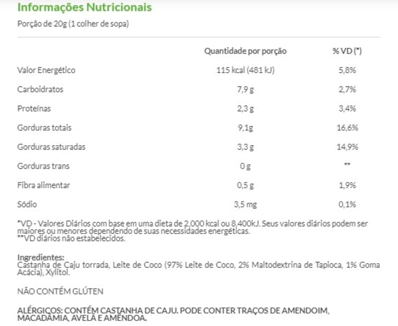 Pasta de Castanha de Caju ao Leite de Coco 160g - Eat Clean