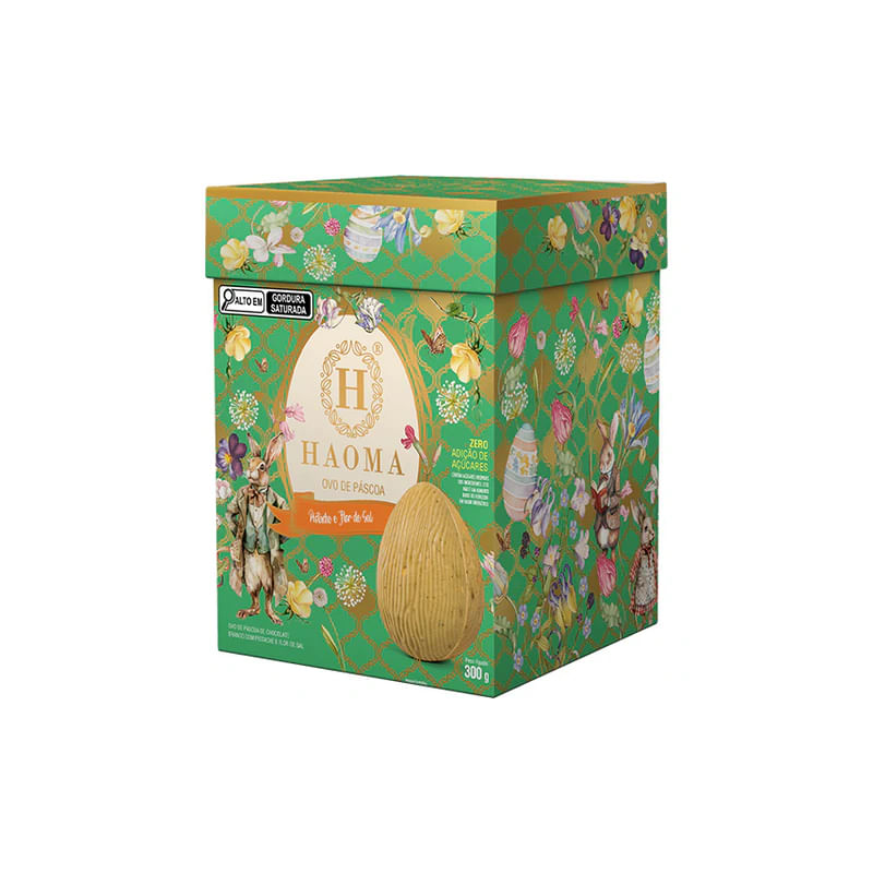 Ovo Chocolate Branco Pistache com Flor de Sal sem Recheio Haoma 300g