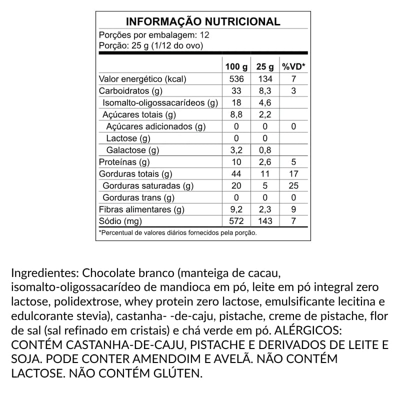 Ovo Chocolate Branco Pistache com Flor de Sal sem Recheio Haoma 300g