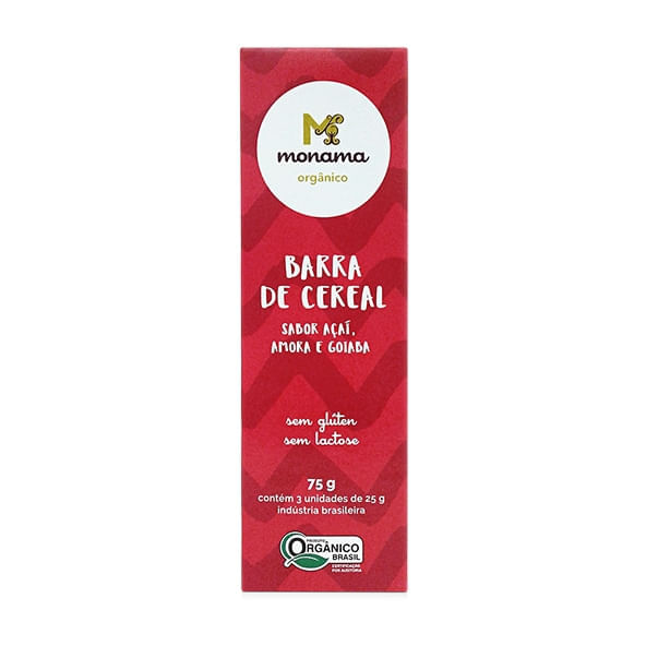 Barra de Cereal Orgânica Açaí Amora e Goiaba 25g x 3 Monama
