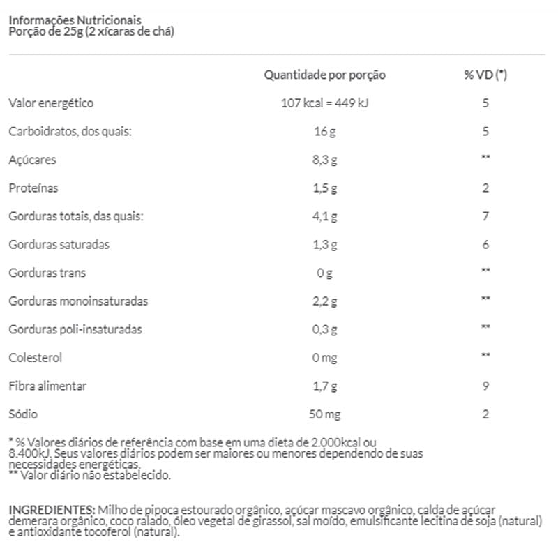 Snack Pipoca Org Mascavo 40g - Mãe Terra