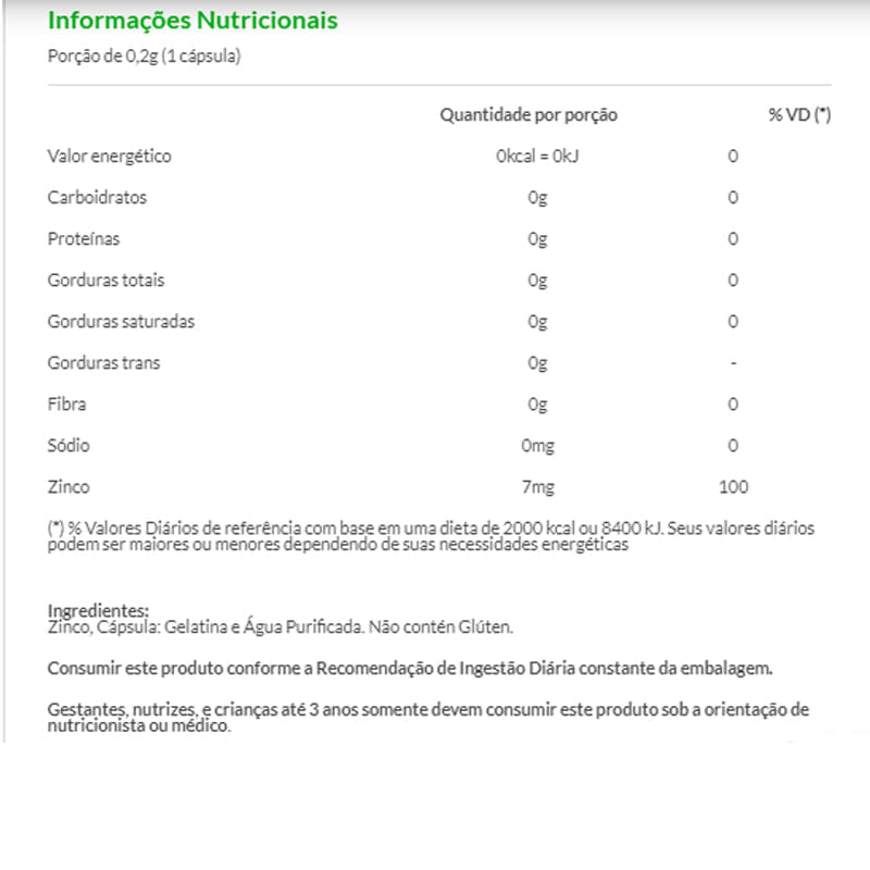 Zinco 120 cápsulas - Nutraway