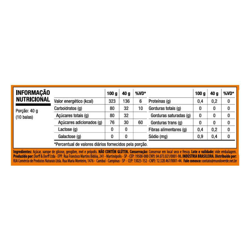 Bala de Gengibre com Mel e Própolis Mundo Verde  40g