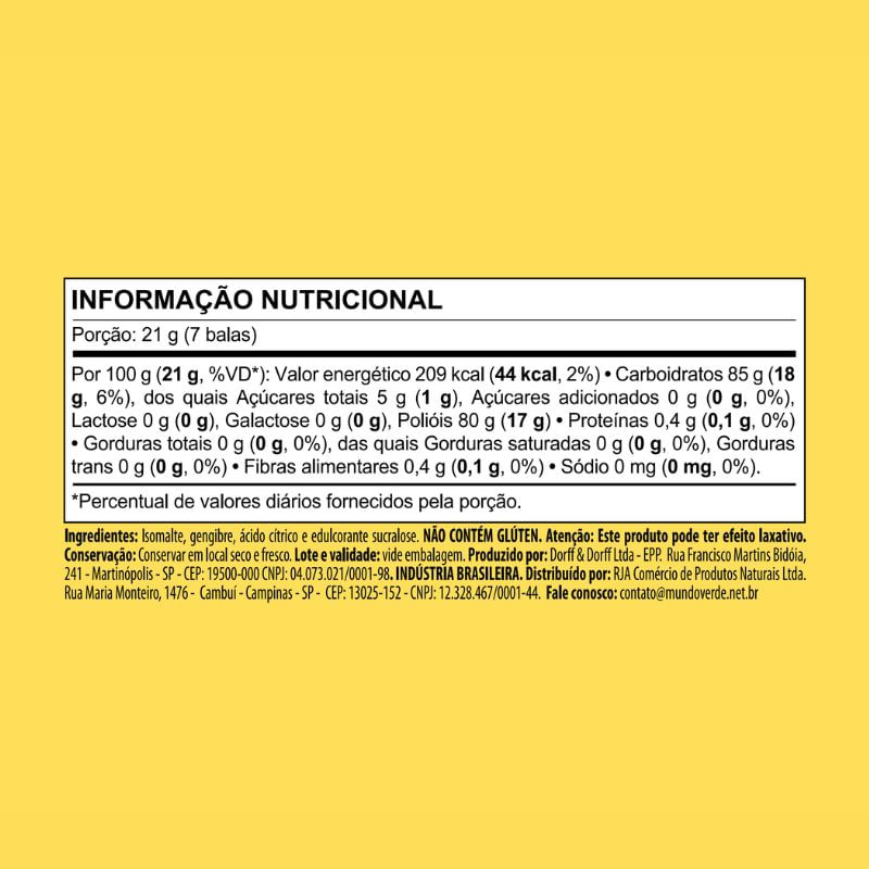 Bala de Gengibre Zero Açúcar 21g Mundo Verde
