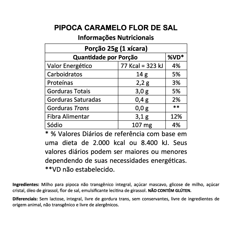Pipoca Artesanal Caramelo e Flor de Sal Mais Pura 120g