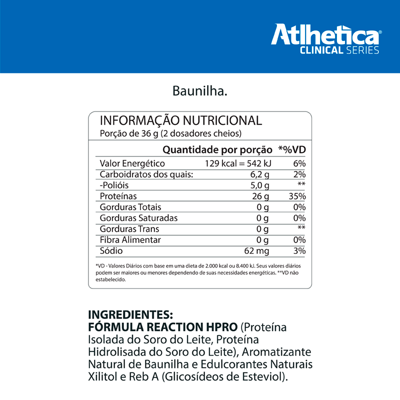 Reaction Hpro Baunilha Atlhetica 900g
