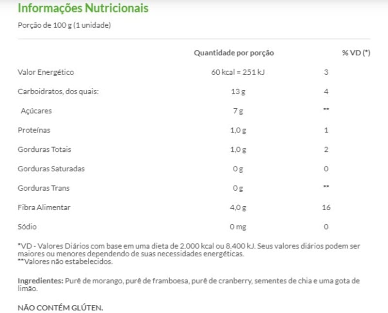 Purê de Frutas Vermelhas e Chia 100g - Pic-me