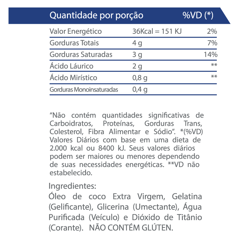 Óleo de Coco Extra Virgem Vitaminlife  60 cápsulas