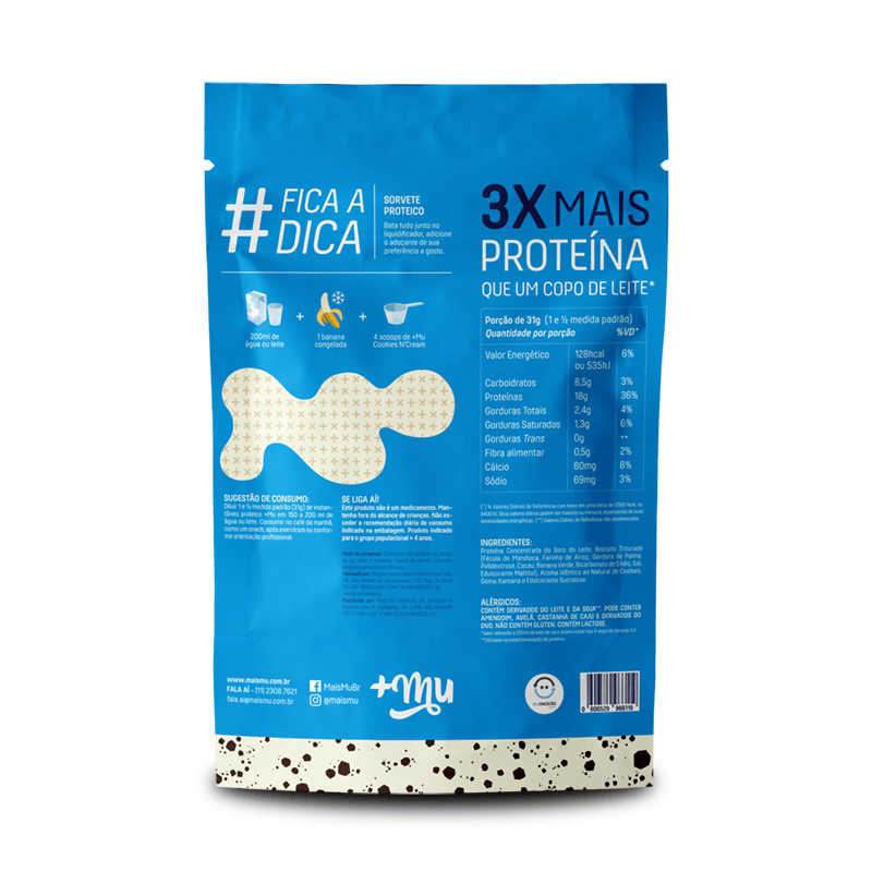 Whey Concentrado Cookies & Cream Refil Mais Mu 900g