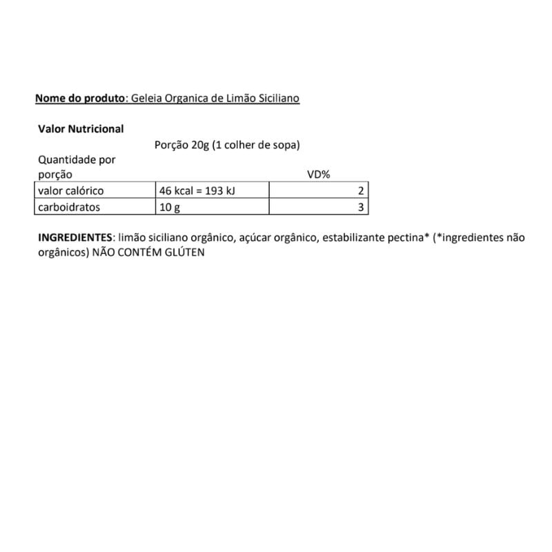 Geleia Orgânico Limao Siciliano Engenho da Terra 110g