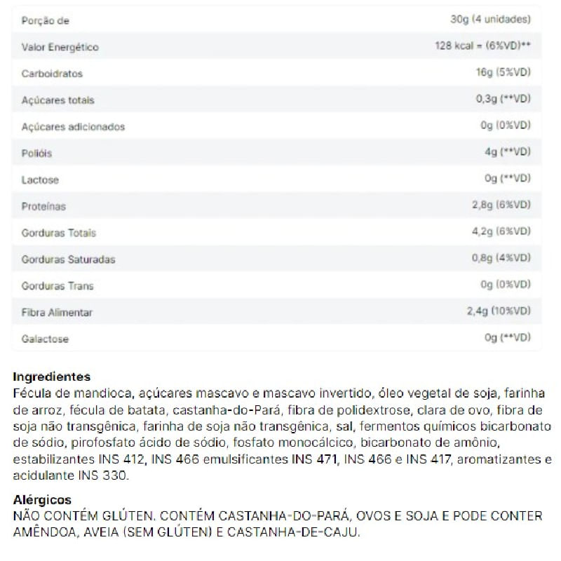 Cookies Sem Glúten Castanha Do Pará Vitao 120g