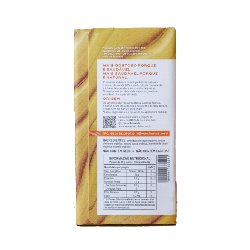 Chocolate 65% Banana e Canela Mare Chocolate 80g