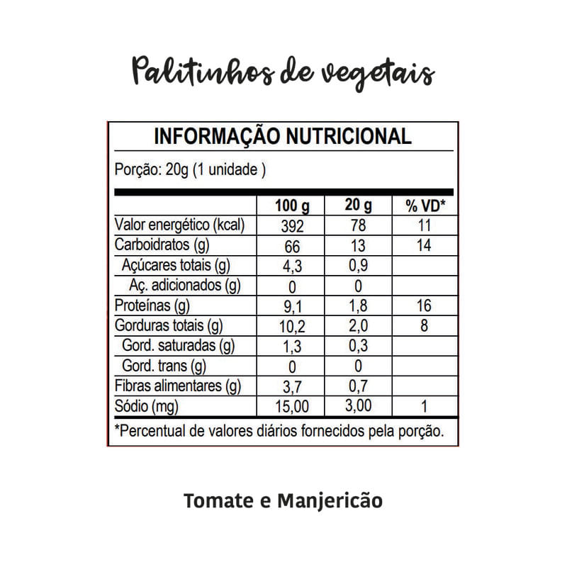 Palitinhos de Vegetais Tomate e Majericão Papapá 20g
