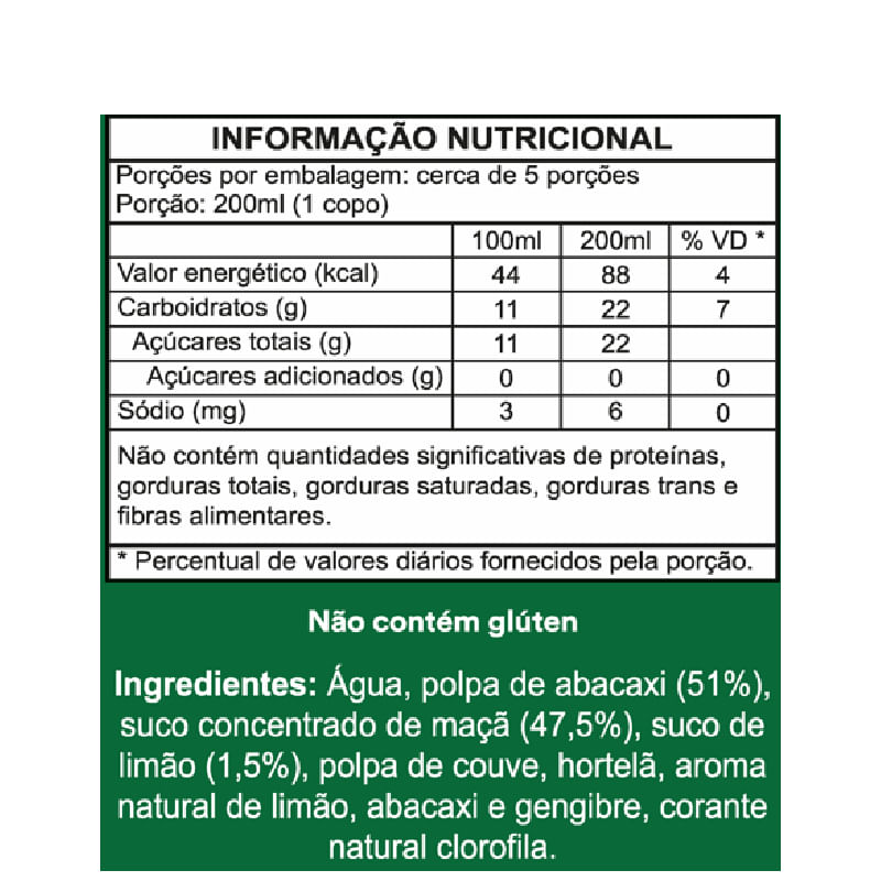 Suco Misto Abacaxi Maçã Limão Couve e Hortelã Nobrand 900ml