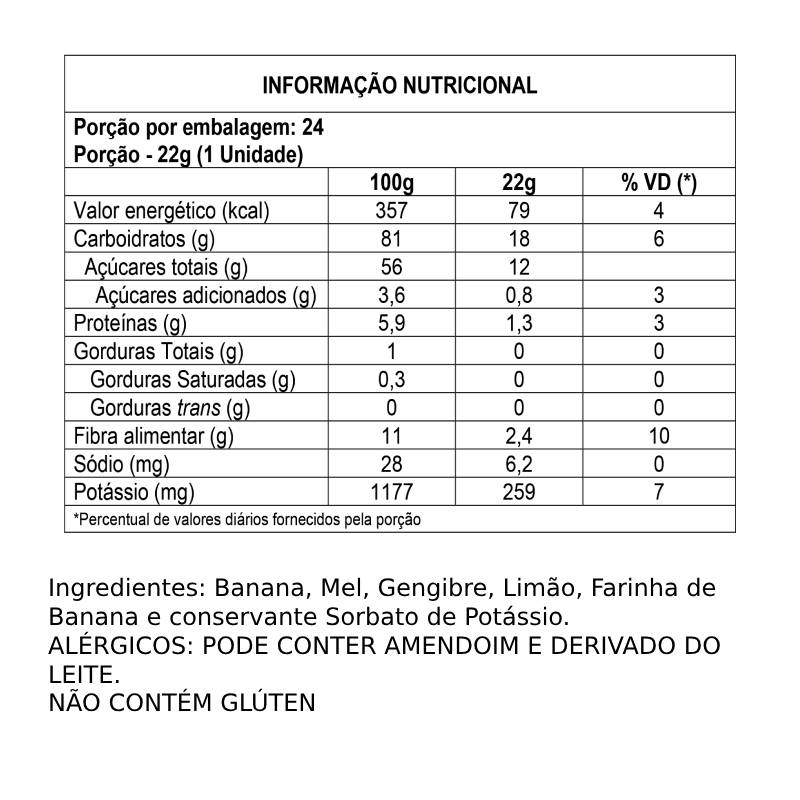 Bananada Termo Adoçado Com Mel Fiber 22G