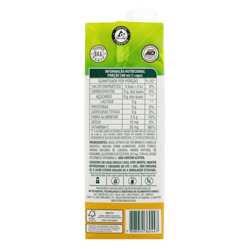 Chá Branco Com Fibras Laranja e Gengibre Life Mix 1L