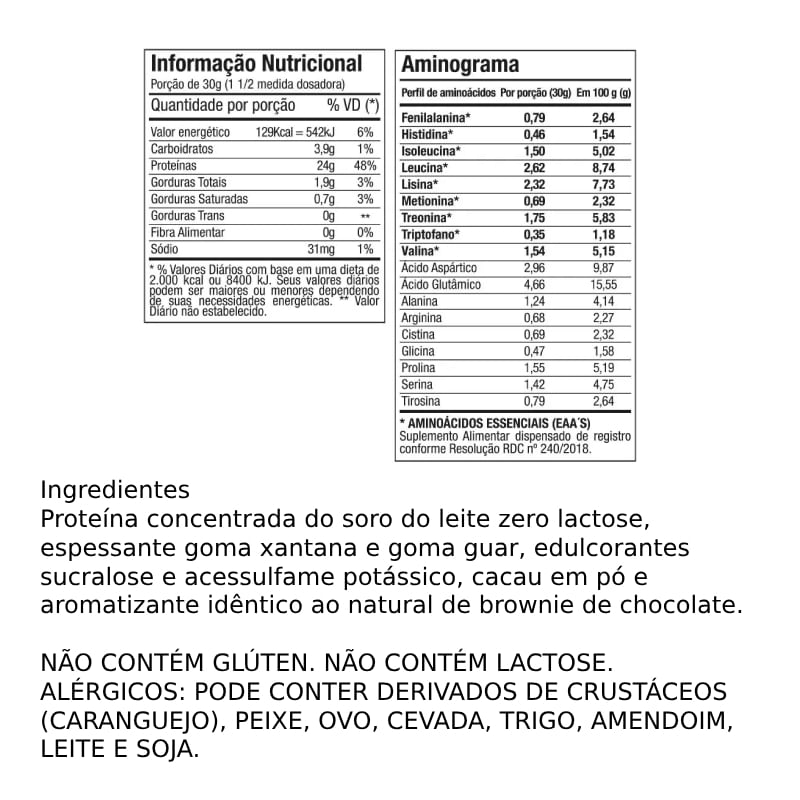 100% Whey Zero Lactose Brownie de Chocolate FTW 900g