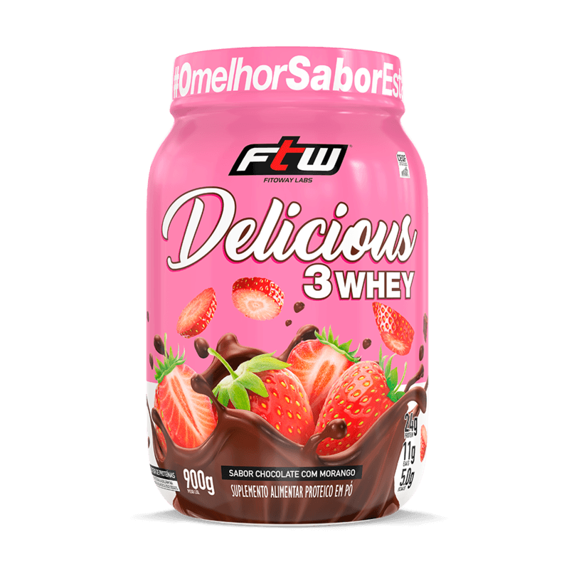 Delicious 3 Whey Chocolate com Morango FTW 900g