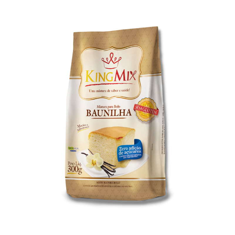 Mistura para Bolo Baunilha Zero Açúcar Sem Glúten e Sem Lactose King Mix 300g