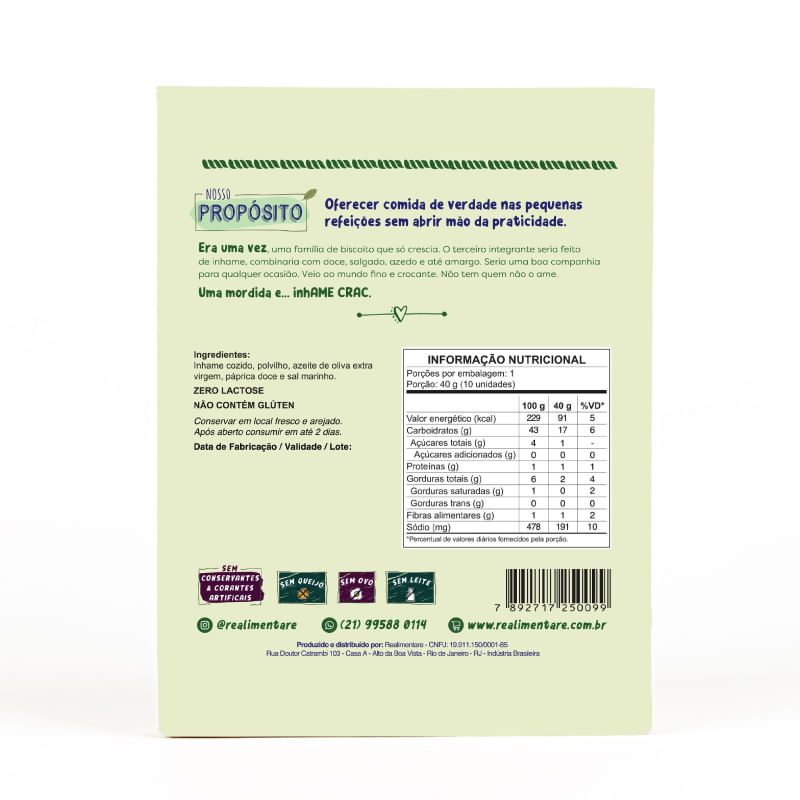 Biscoito Inhame Crac Realimentare 40G