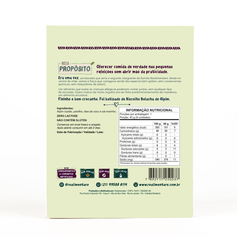 Biscoito Bolacha De Aipim Realimentare 40G