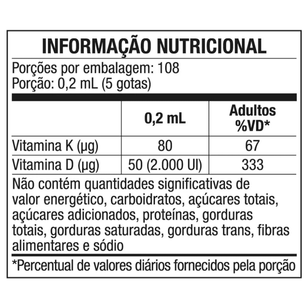 Vitaminas K2 80mcg + D3 2000UI Limão Equaliv 20ml